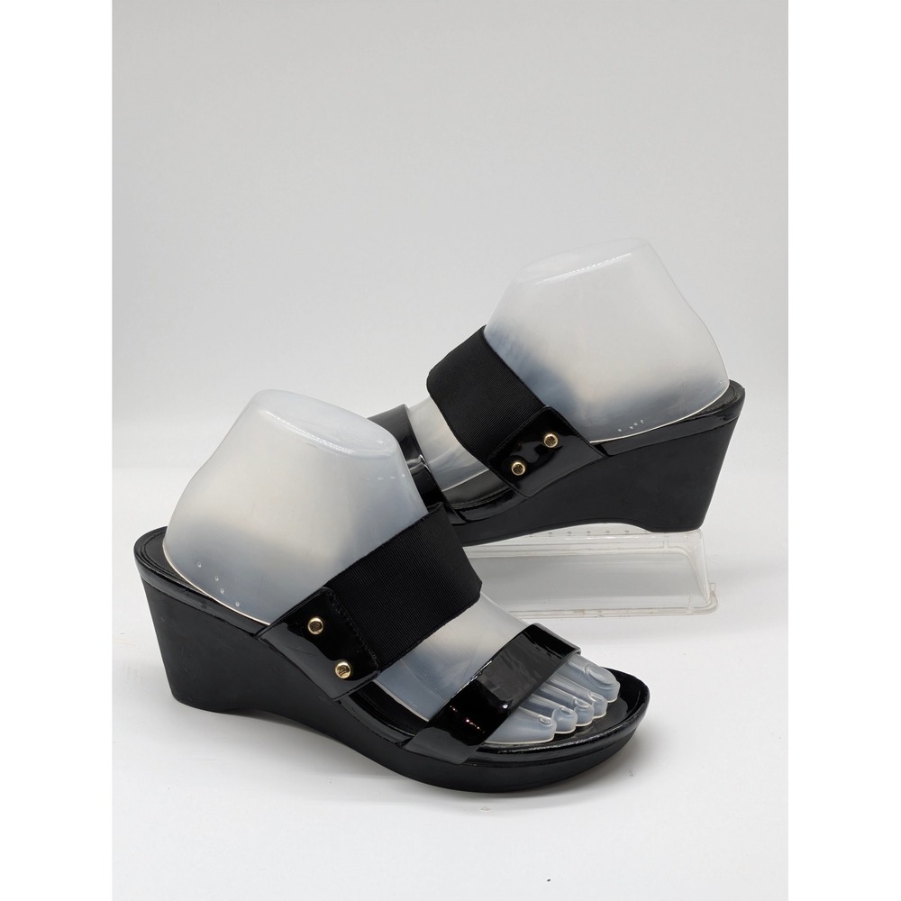 Lauren Ralph Lauren Black Patent Wedge Slide Sandals Women's Size 8.5B